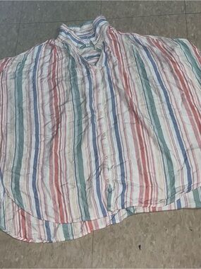 Time and Tru Striped Button-Up Blouse in White, Red, Blue, Green